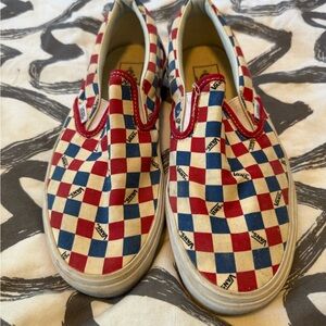 Vans l Red and Blue Checkerboard Slip-On Sneakers